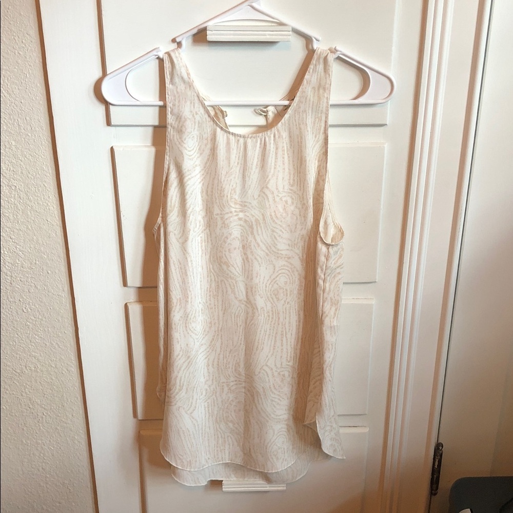 Aritzia Wilfred Wood Print Beige Keyhole Sleeveless Tank